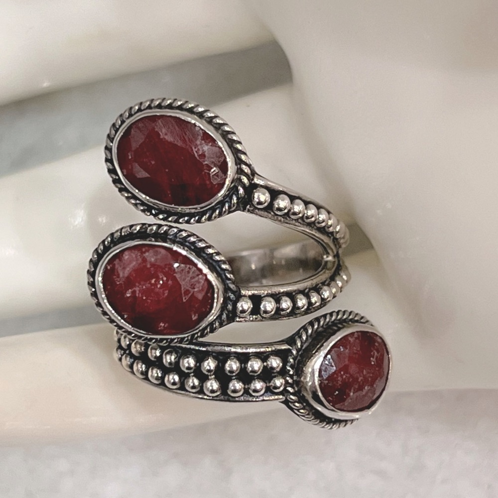 Ruby Sterling Silver Bypass Ring - image 6